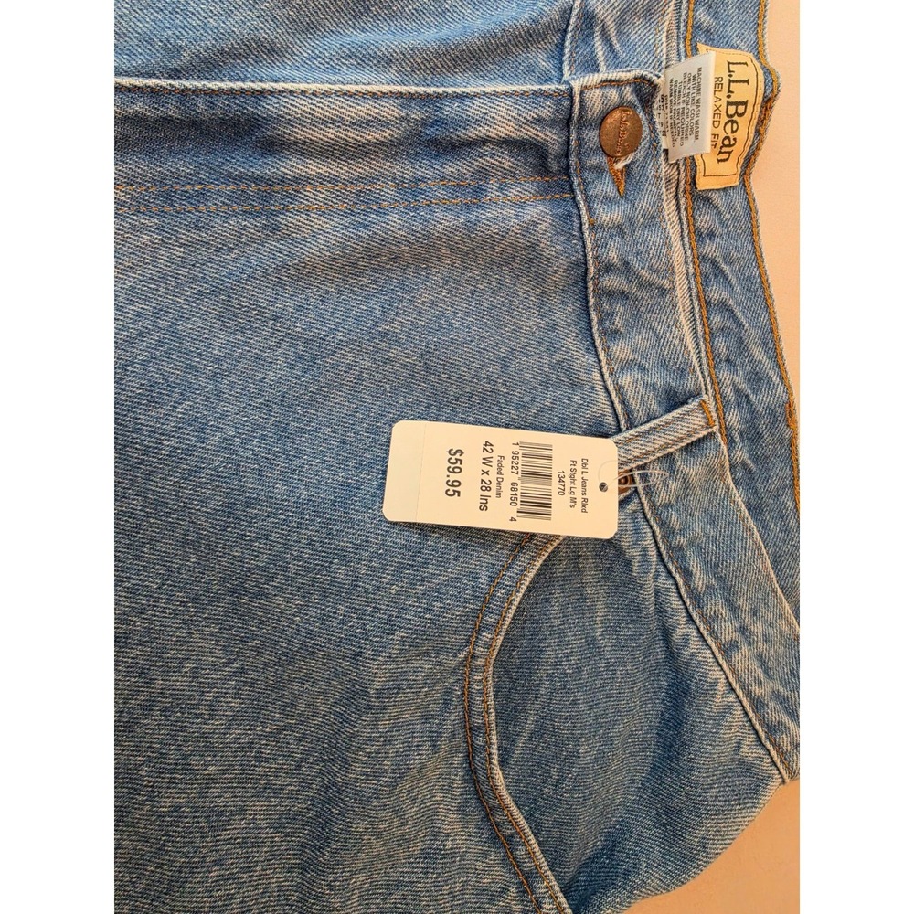 LL Bean Double L Relaxed Fit Jeans Mens 42x28 Faded Denim Blue 134770 NWT - Picture 2 of 8
